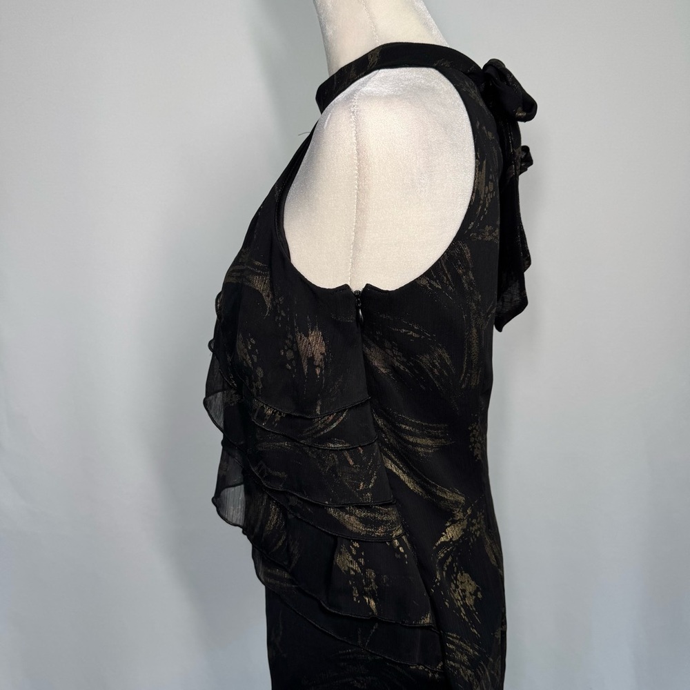 ❤️3/$30 BWear by Byer California Gold Brush Print Tiered Ruffle Halter Top - M - Picture 3 of 9